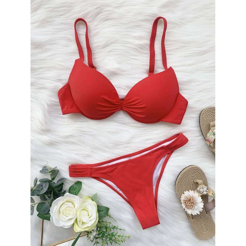Sexy Push Up Bikinis Sets Two Pieces Solid Thong Swimsuit Swimwear Conjunto De Bikini Tankini Biquini Z260301