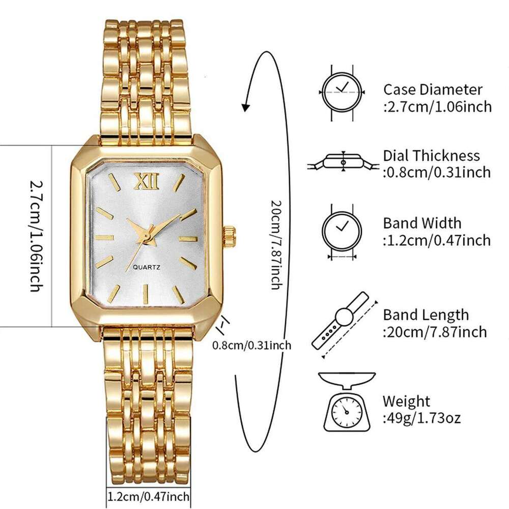 6PCS/Set Fashion Rectangle Women es Ladies Roma Dial Analog Quartz Wrist Jewelry Set Reloj Mujer Without Box H260228