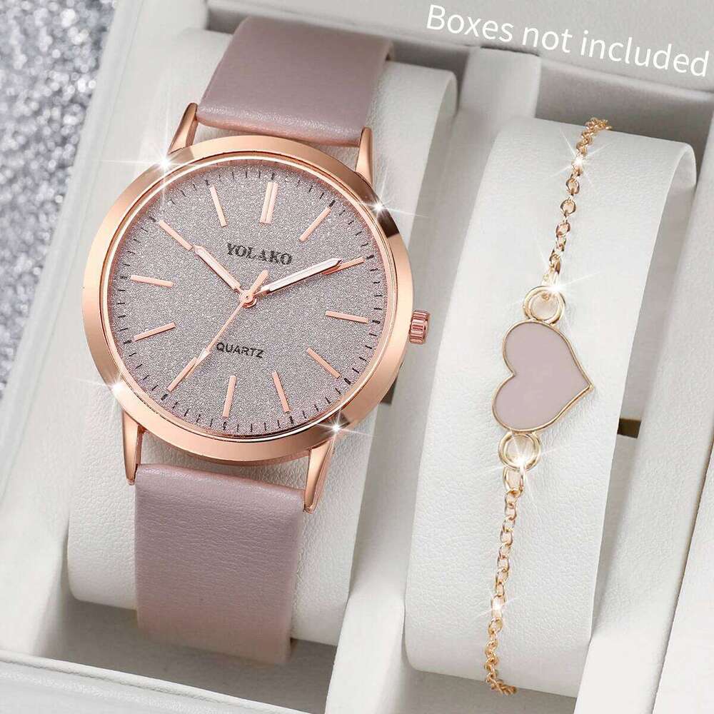 2PCS/Set Fashion Women Leather Strap Wrist es Ladies Casual Simple Dial Quartz With Heart Set Without Box H260228