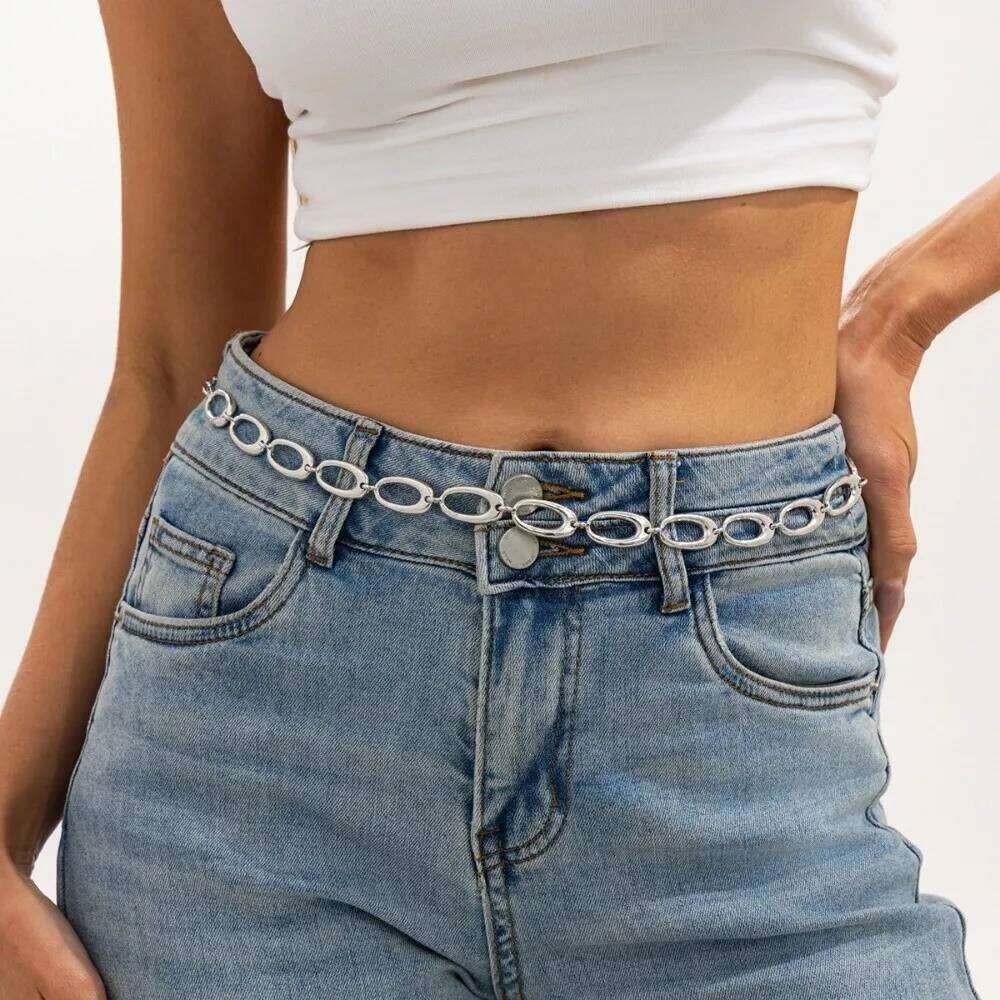 Retro Boho Punk Metal Body Irregular Elliptical Shape Minimalist Hollow Waist Chain Women Fashion H260228