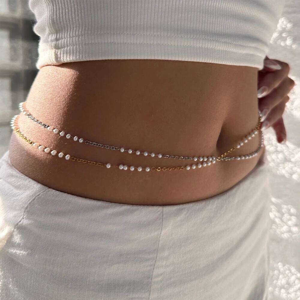 ENFASHION Waist Imitation Pearl Belly Chain For Women's Stainless steel 18K Gold Plated Hight Street Jewelry O250009 H260228