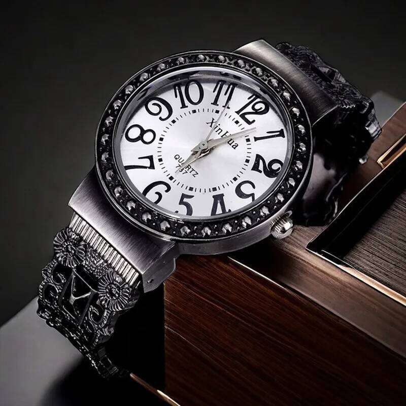 Vintage Women Black Quartz Wrist Unisex Special Antique Clock Elegant Casual Steel Female Mujer Bangle Reloj H260228