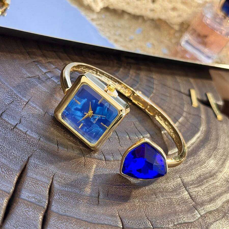 New Ladies Open Assorted Shaped Diamond Color Gemstone High-End Quartz Wrist Lazy Person's Stylish Timepiece H260228