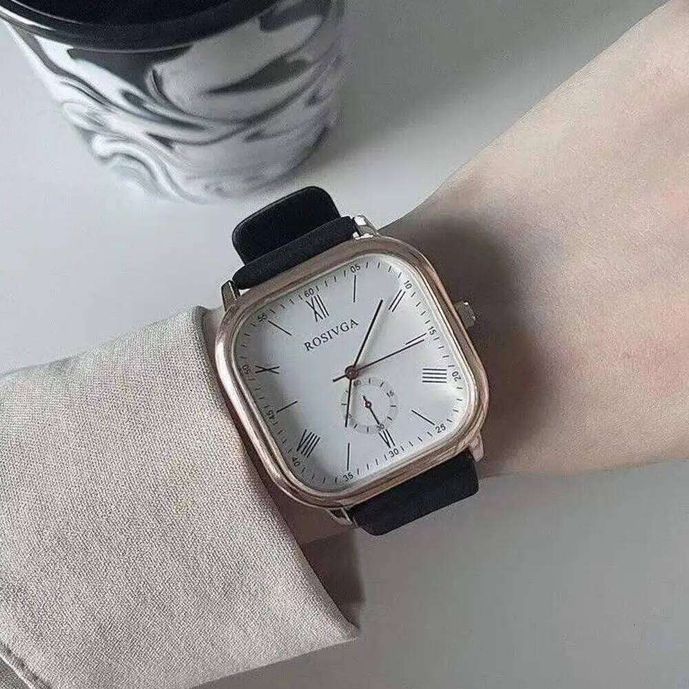 Women Square Top Brand Leather Strap with 26mm Rose Gold Plate Dial 3 Bar Waterproof Quartz Wristes for Ladies H260228