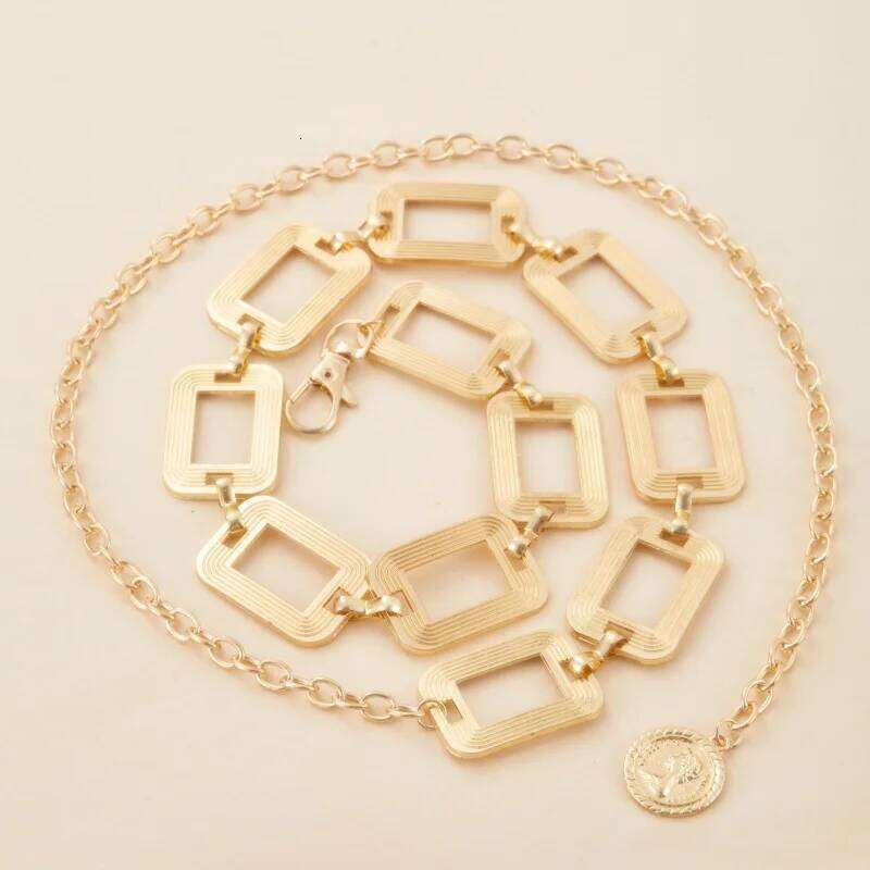 1PC Women's Chain Fashionable Minimalist Square Decor Belt Elegant Matching Dress, Shirt, Jacket, Coat Waist Cincher H260228
