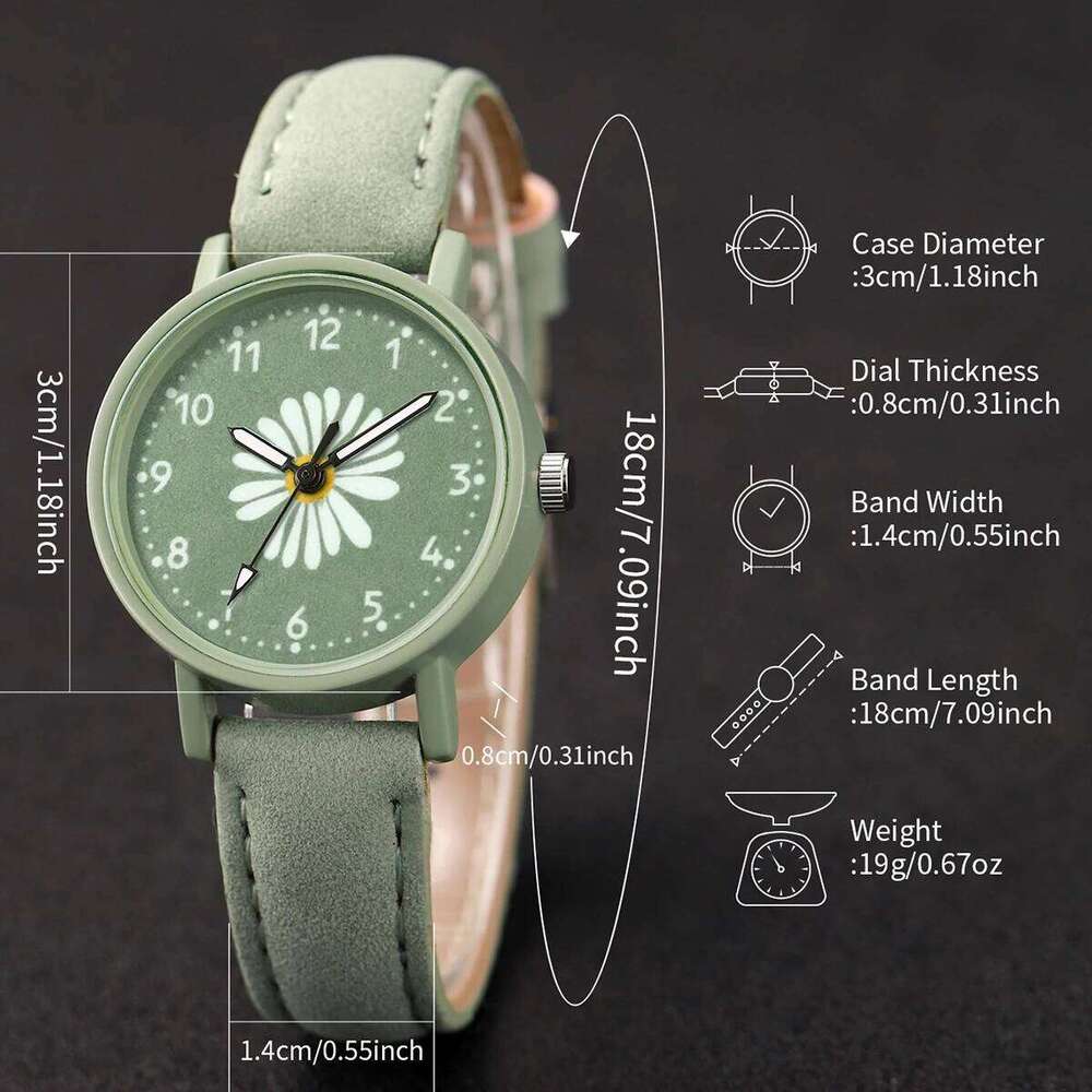 2PCS/Set Fashion Flower Dial Women's Casual Leather Band Quartz es s SetWithout Box H260228