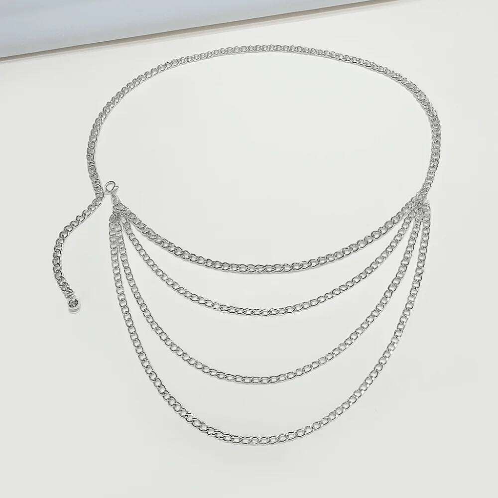 Trendy Vintage Women's Multi layer Punk Tassle Waist Chain Gold Silver Metal Dress Girdle for Women H260228