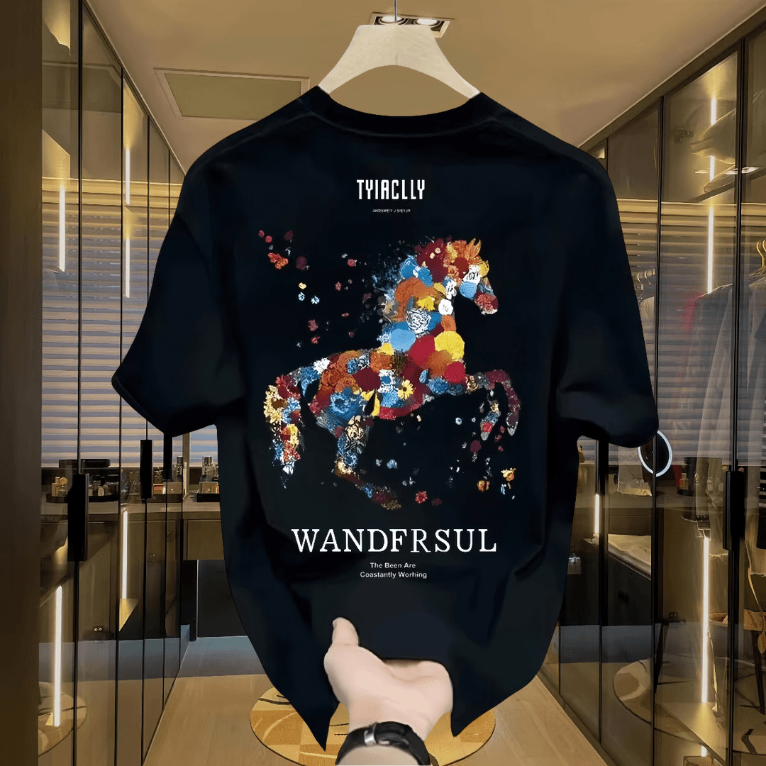 Trendy pure cotton printed design men's short sleeved 2026 summer new best-selling fashionable casual round neck T-shirt