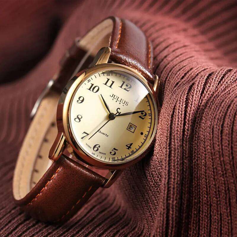 Julius es JA-508 Antique Large Nunber Easy Read Dial Auto Date Casual Leather Band Women Quartz Wrist H260228