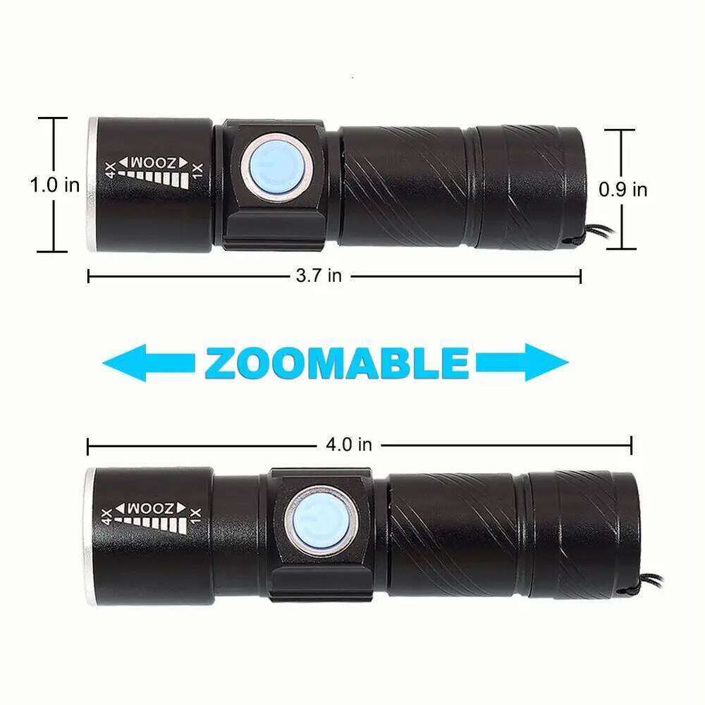 500LM Mini Aluminum Flashlight,USB Rechargeable Zoomable Torch, Waterproof Portable Pocket Light for Camping Hiking Emergency Z260301