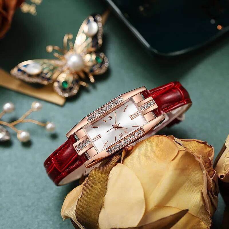 Women's square small green , diamond inlaid quartz H260228