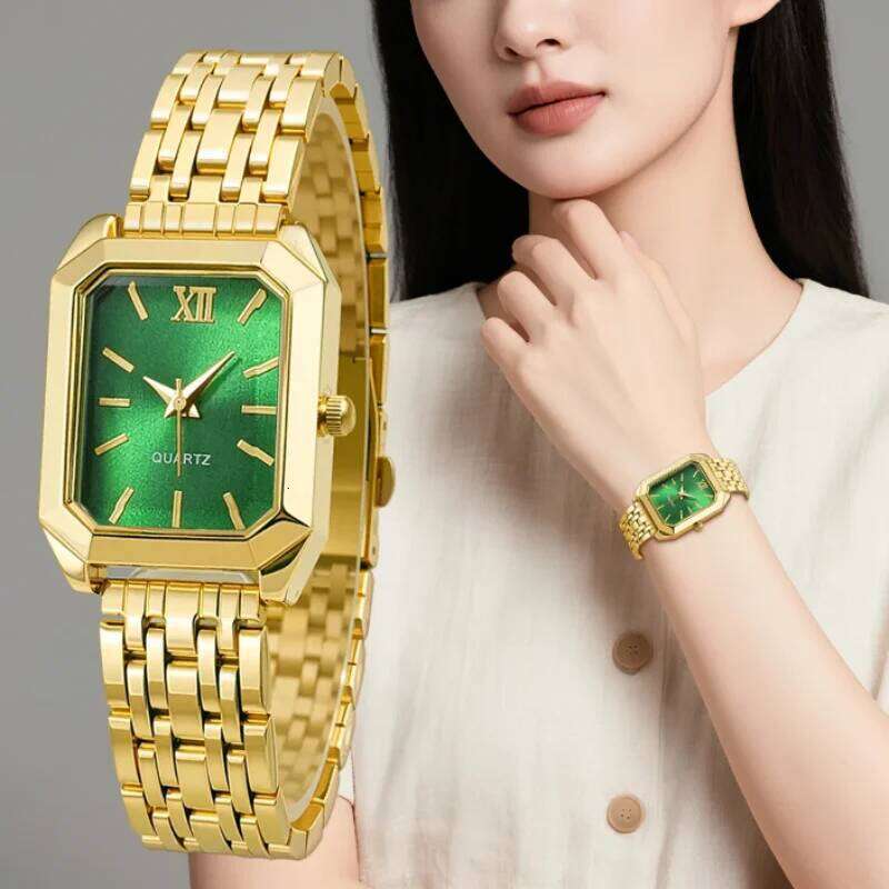 1Pcs Elegant Women's - Golden-Tone Case Steel Band, Quartz Movement with Roman Numerals,Fashion Ladies Accessory H260228