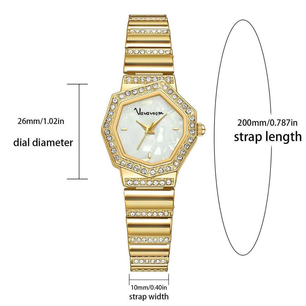 2025 New Women VA VOOM Brand Original Fashion Polygon Gorgeous Rhinestone Gold Calendar Quartz Wrist montre femme H260228
