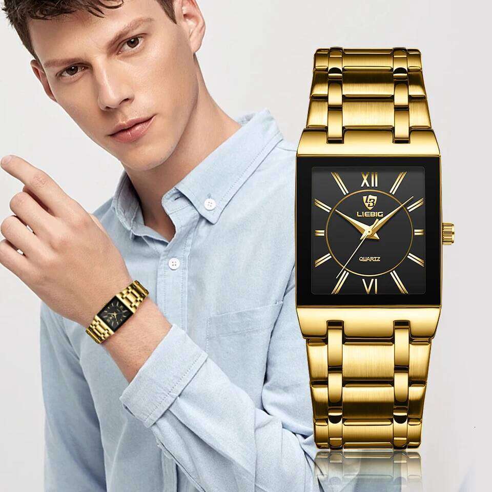 LIEBIG Luxury Wristes For Women Men Business Simple Design Black Gold Stainless Steel Waterproof Quartz Clock H260228