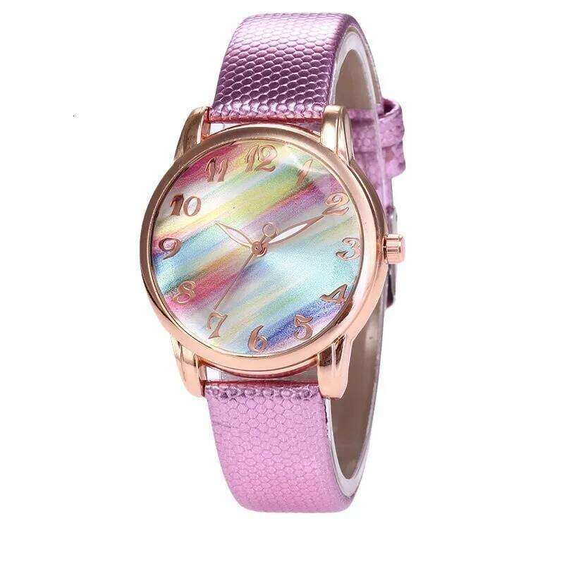 Minimalist Rainbow Color Dial Quartz for Women Classic Fashion Elegant Leather Strap Wrist Ladies Dress Casual H260228