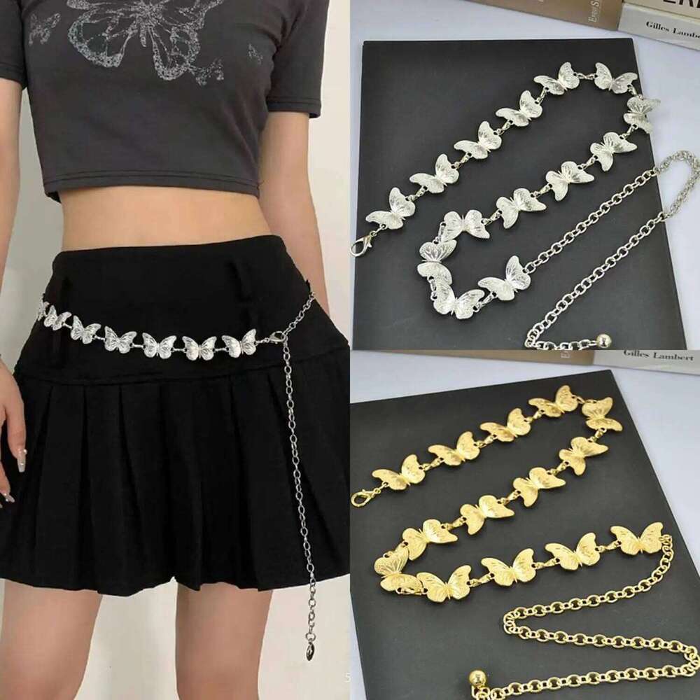 Fashion Female Waist Chain Belt Butterfly Pendant Punk Metal Belts Women Luxury Silver Color Waistband For Summer Beach H260228