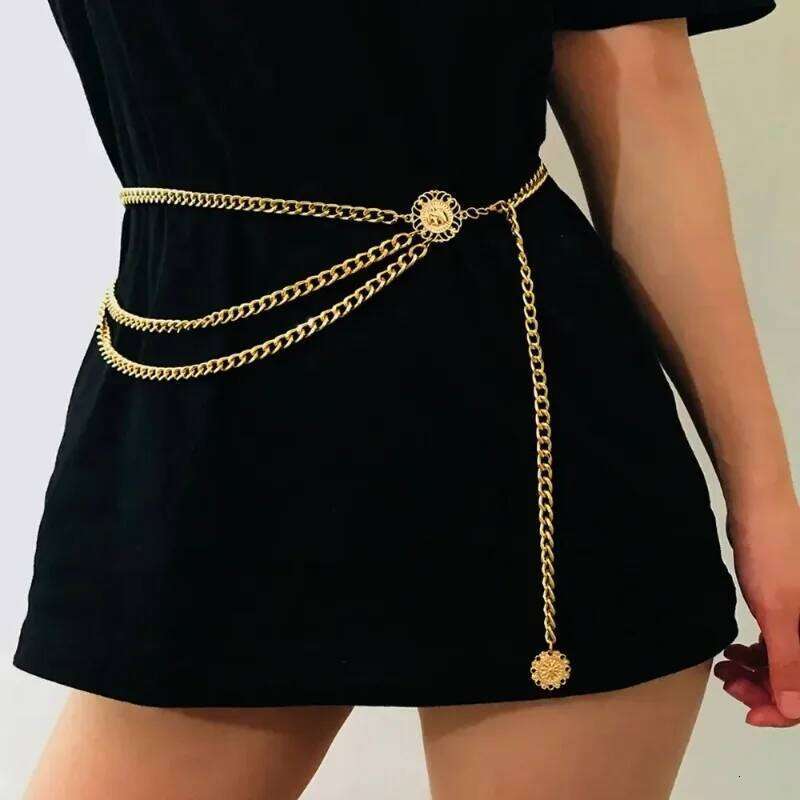 Boho Sexy Women Fashion Belt Hip High Waist Gold Silver Color Narrow Metal Body Chain Chunky Fringes H260228