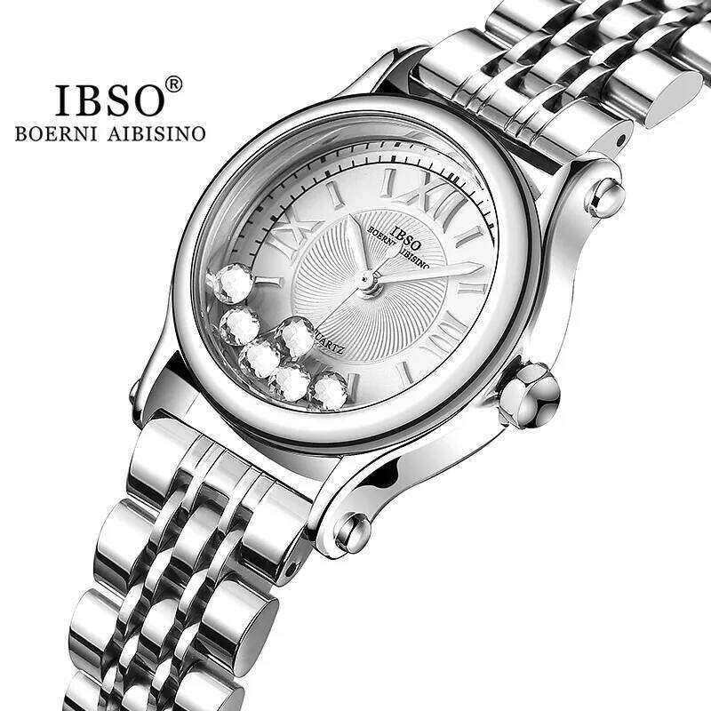 Women's Japan Quartz Hours Fine Fashion Dress Clock Real Leather Happy Moving Rhinestones Girl's Gift H260228