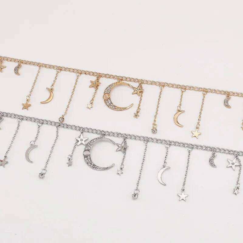 Summer Fashion Star Moon Tassel Waist for Women Sexy Rhinestone Belly Chain Beach Bikini Jewelry Body Decoration H260228