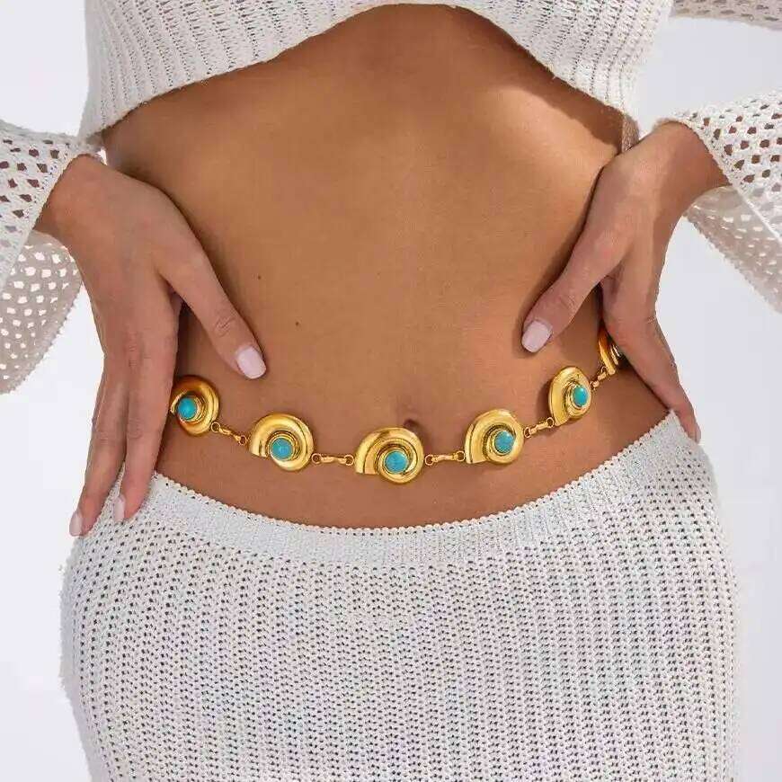 IngeSight.Z Vintage 3 Styles Imitation Sapphire Metal Chain Women Summer Boho Ethnic Sexy Waist Chains Jewelry Accessories H260228