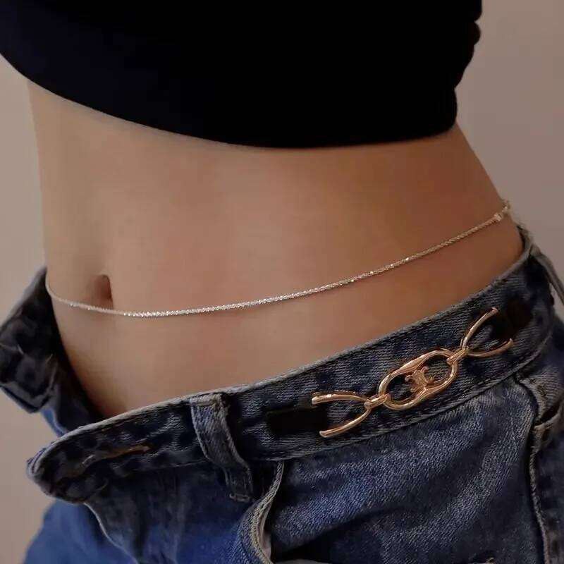Fashion Shiny Silver Color Waist for Women 2025 Luxury Metal Thin Belly Chain Bikini Body Jewelry Accessories H260228