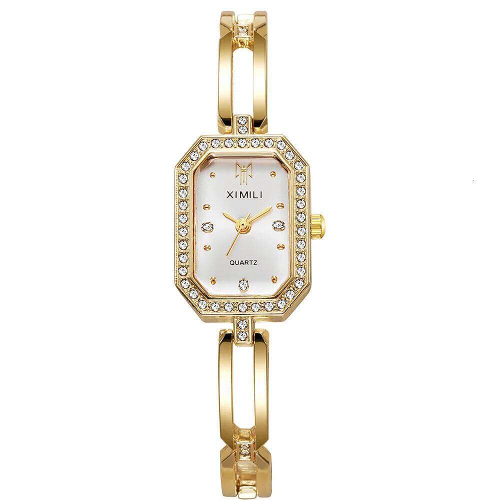 Ladies Fashion And Simple Diamond-Encrusted British Casual Stainless Steel Gold Women's Dress Gift Wrist H260228