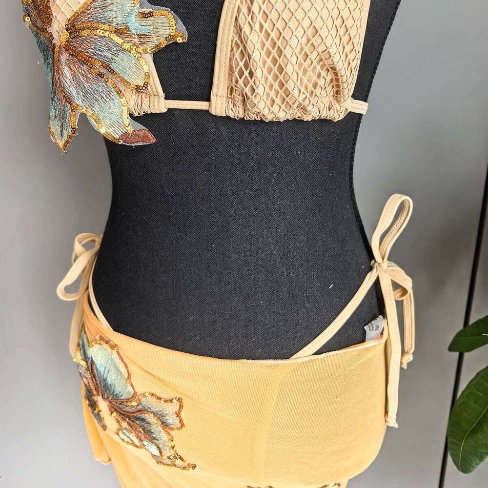 3 Pieces 2025 Sexy Women Swimsuit Swimwear Female Bikini Set Beachwear Bathing Flower Sarong Swimming Suit Cover Ups Z260301