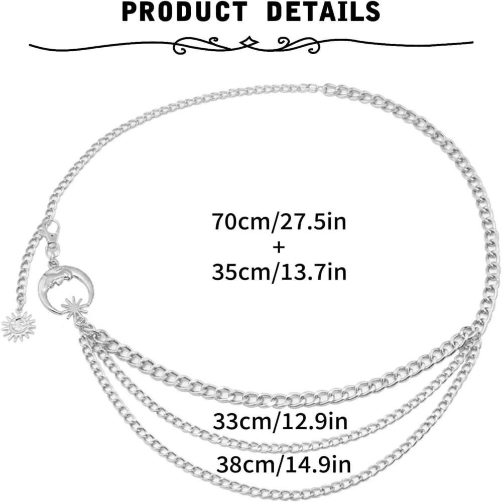 - Fashion Waist Chain Belt with Moon, Butterfly Rhinestone & Layered Design H260228