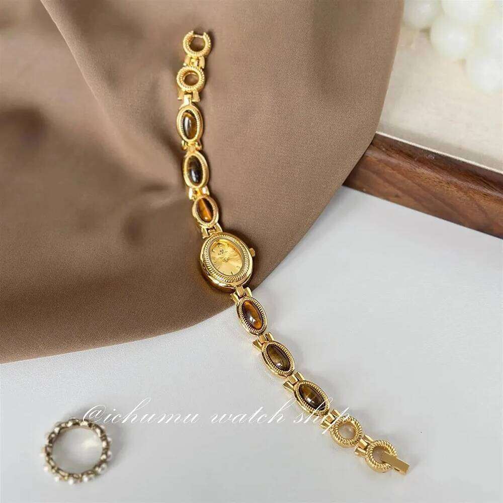 Women's Gold Vintage Brown Jade Small Dial Quartz Daily Wear Party Clock Luxury Waterproof Ladies es Gifts H260228