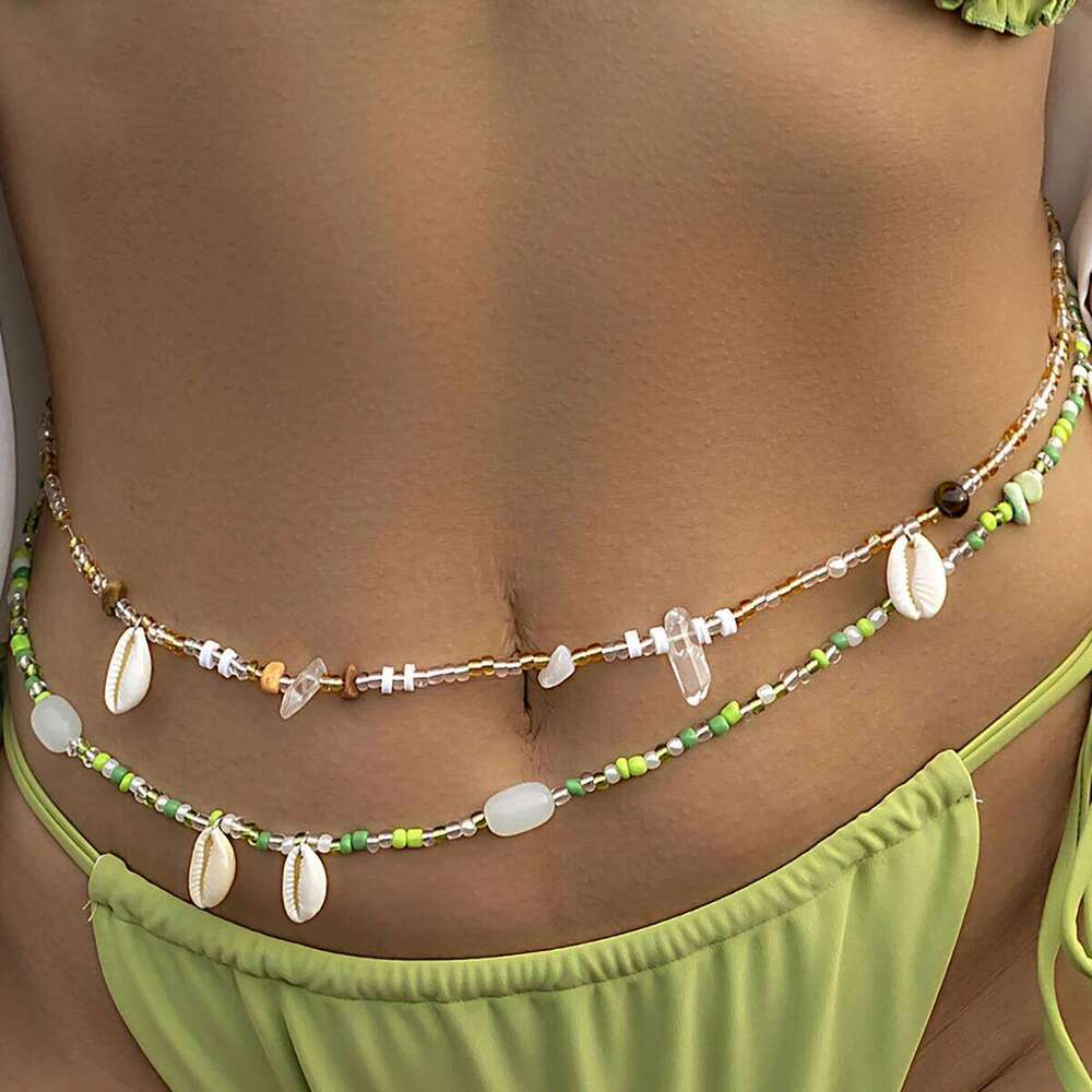 Salircon Bohemia Hand-woven Beaded Waist Beads Women's Fashion Irregular Stone Belly Sexy Body Chain Jewelry Gift H260228