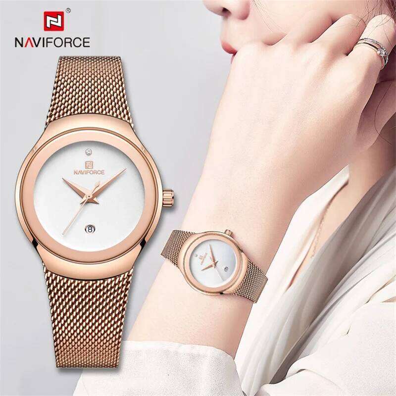 NAVIFORCE Women Fashion Dress Quartz es Lady Stainless Steel Waterproof Wrist Simple Girl Clock Relogio Feminino H260228