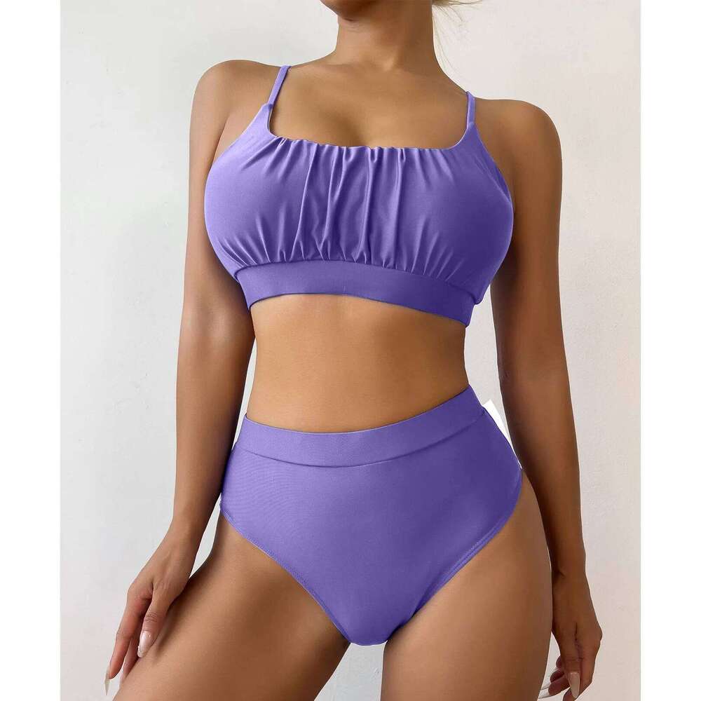 2026 Women's Swimsuit Solid Color High Waist Bikini Sexy Bathing Summer Holiday Beach Two Piece Panties Suit Ropa Z260301
