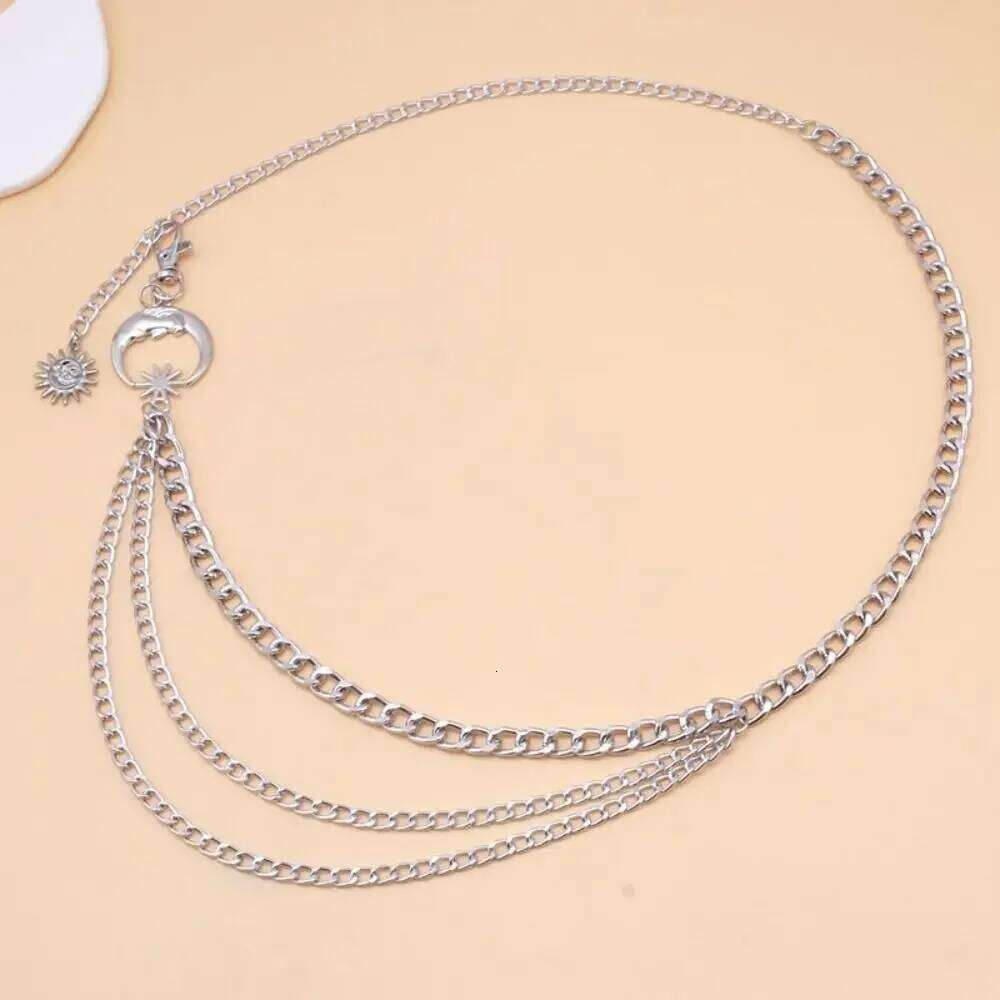 Ladies Vintage Punk Waist Chain Gold Silver Metal Sun Moon Star Waistbands Hip Hop Dress Cummerbands H260228