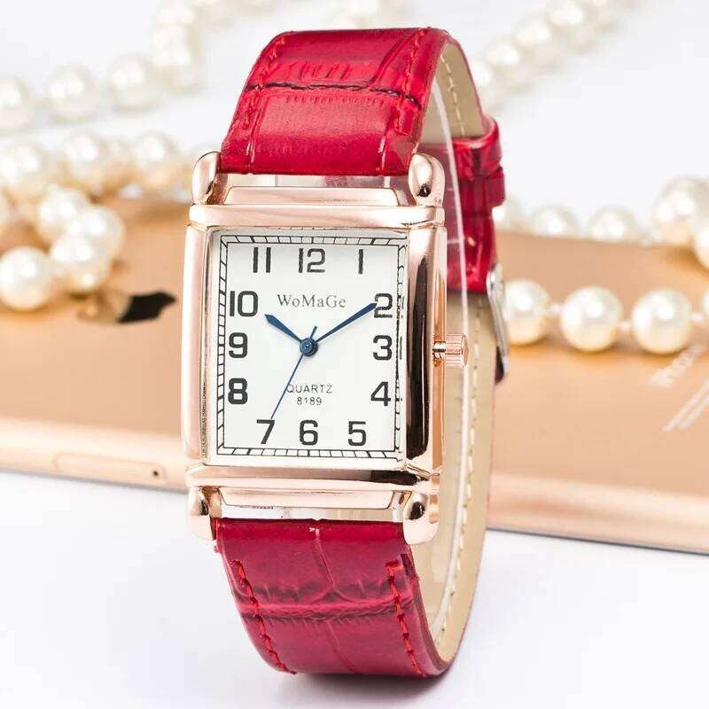 Fashion Women es Luxury Metal Rose Gold Square Ladies Quartz Wrist Rectangle Red Leather Female Clock H260228