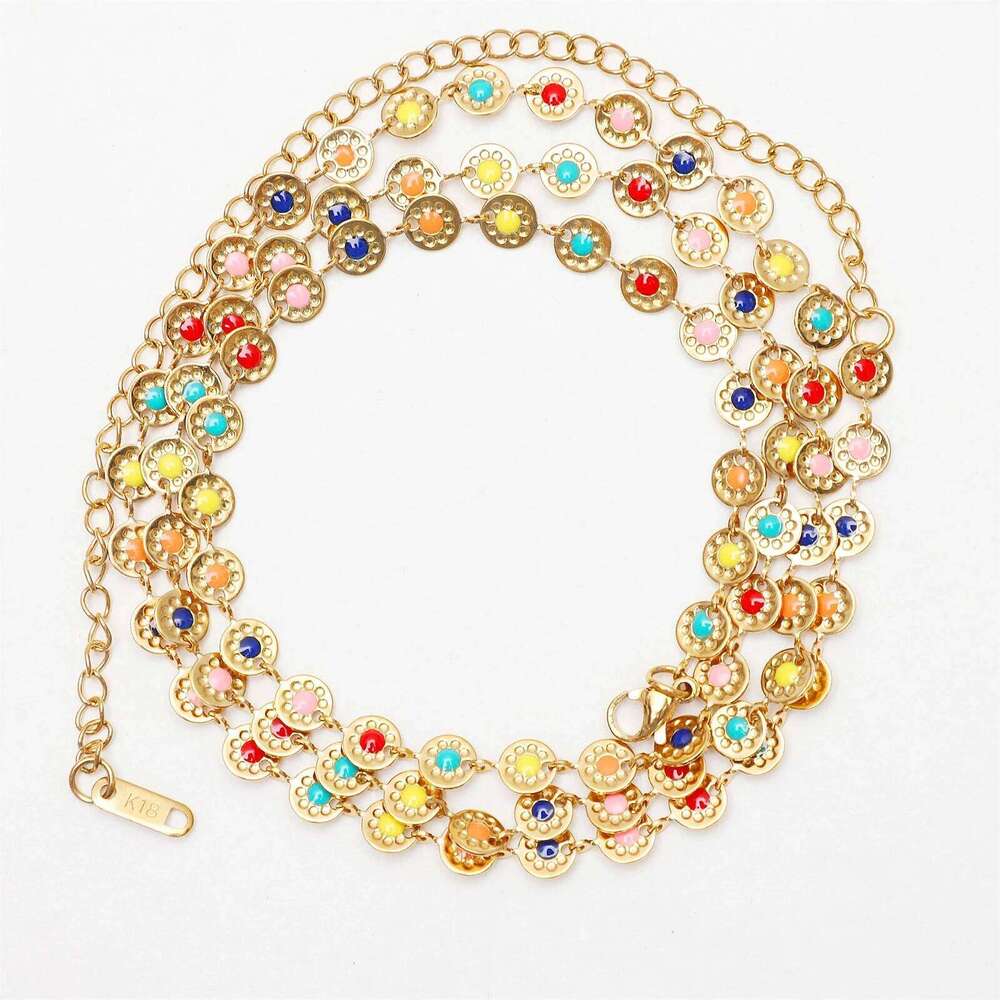 Bohomia Sun Disc Belly Stainless Steel Enamel Colored Flower Waist Chain for Women Summer Beach Bikini Body Jewelry Gift H260228