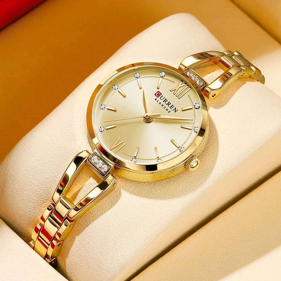 CURREN Luxury Hight Quality Quartz Fashion Charming Rhinestones Stainless Steel Band Women's Wristes H260228