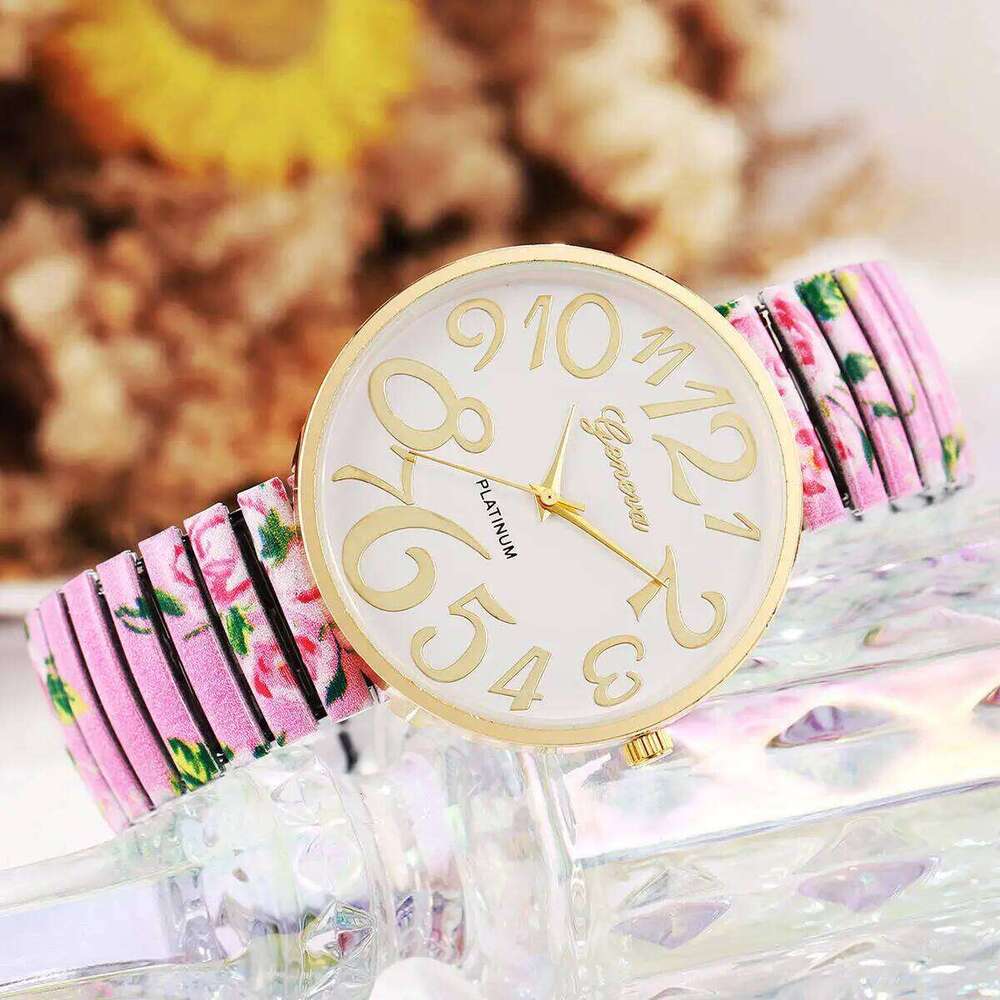 Fashion Flowers Printed Women Elastic Strap Female Arabic Quartz es Reloj Mujer Girls Clock GiftWithout Box H260228
