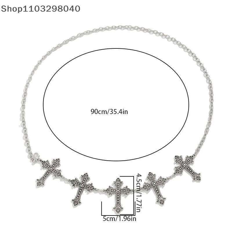 Adjustable Gothic Cross Y2K Waist Chain Silver Metal Vintage Belt For Women, Fashion Body Jewelry H260228