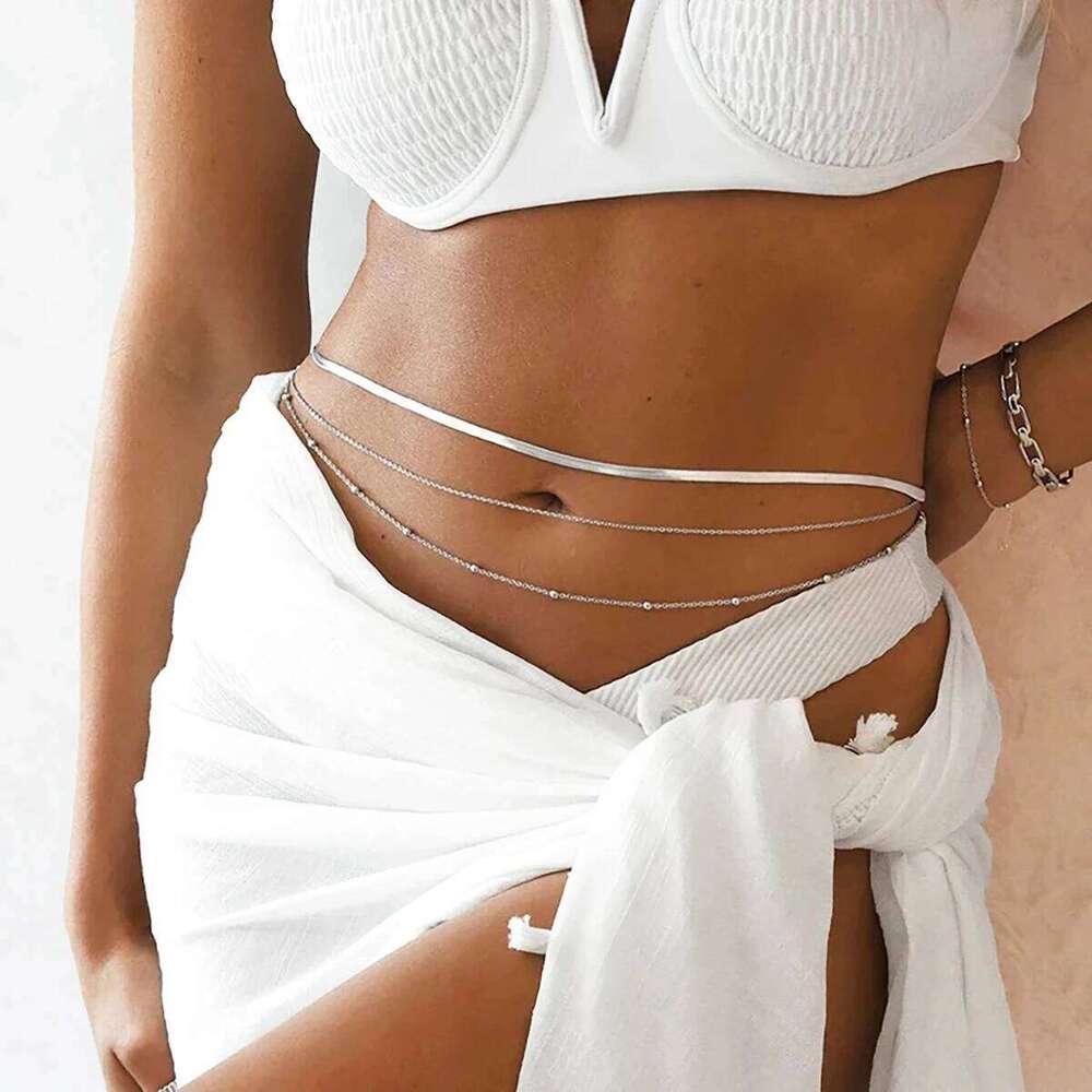 Minimalist Double Layer Metal Flat Snake Belly Waist Chain Women's Fashion Sexy Bikini Beach Summer Body Jewelry Accessory H260228