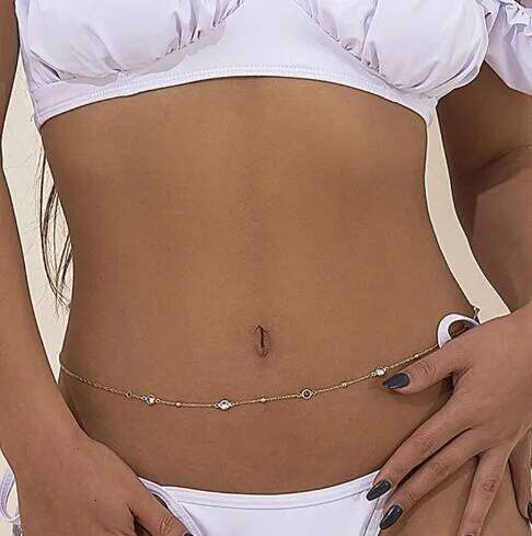 Women New Metal Double Layer Imitation Crystal Fashion Sexy Adjustable Waist Chain Body Jewelry H260228