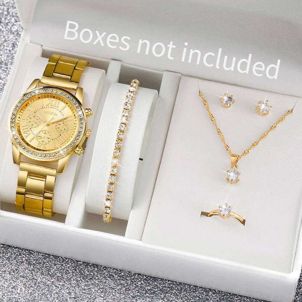 6PCS/Set Fashion Women's Quartz es Rhinestone Stainless Steel Band Wrist Jewelry SetWithout Box H260228