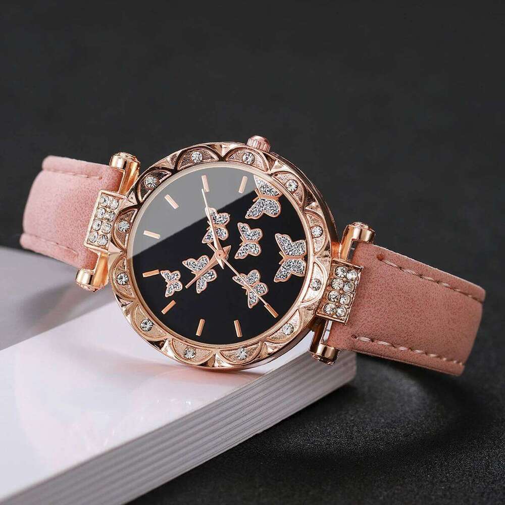 Women Fashion Butterfly Rhinestone Dial Wrist Ladies Casual Leather Strap Quartz Relogio FemininoWithout Box H260228