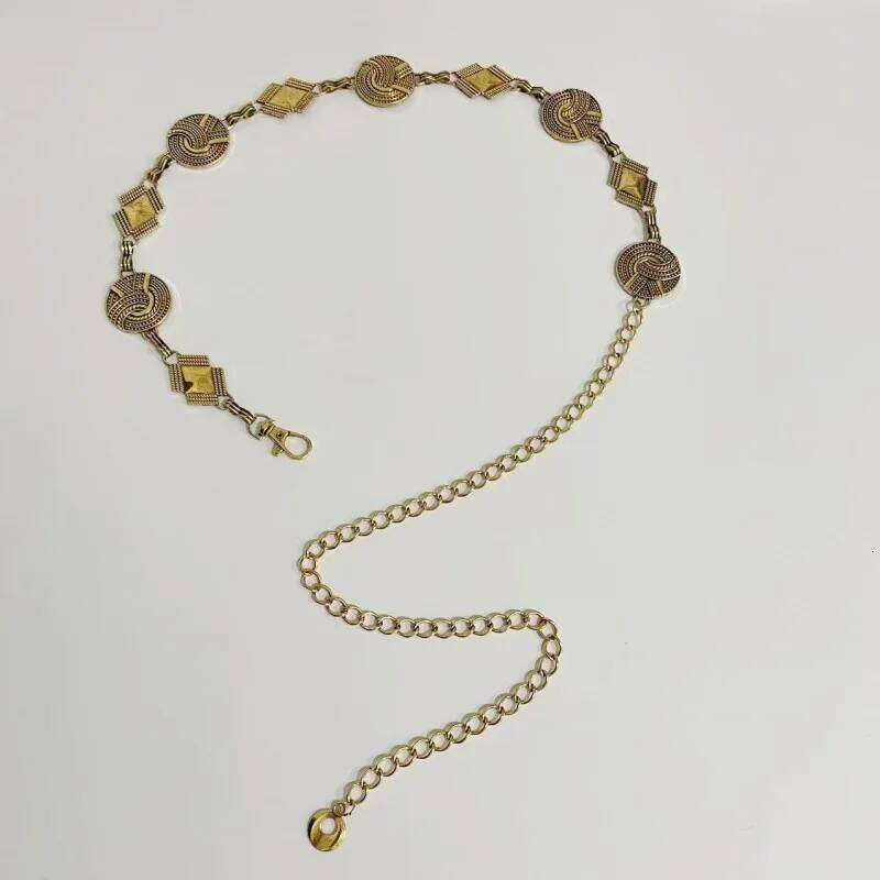 Simple Alloy Large Round Flower Fringes Ring Waist Women Circle Metal Chain Belt Geometric Long Waistband H260228