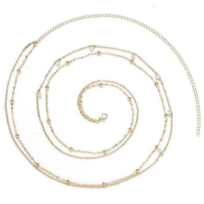 Minimalist Style Double Layered Water Droplets Pendant Alloy Waist Summer Beach Body Chain H260228