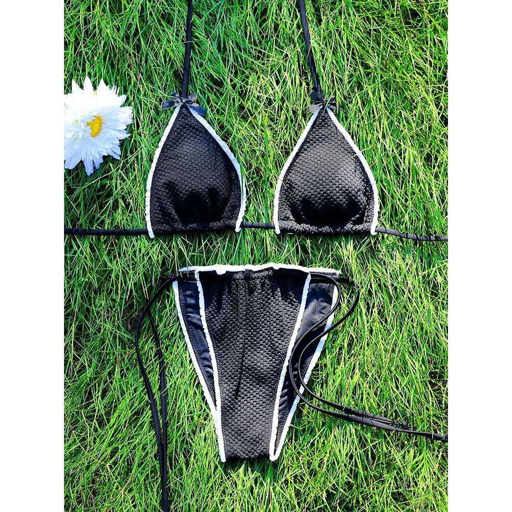 Zrtak NEW 2025 Bikinis Sexy String Adjust Swimwear Women Bath Suit Triangle Cup Bikini Sets Thong Halter Micro Swimsuit Bandage Z260301
