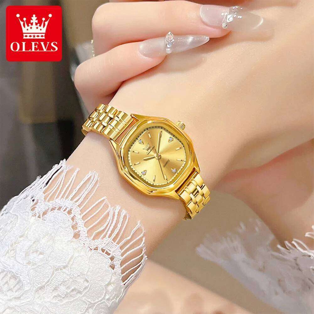 OLEVS 5888 Gold Stainless steel Diamond Square Dial Vintage Fashion Quartz for Women H260228