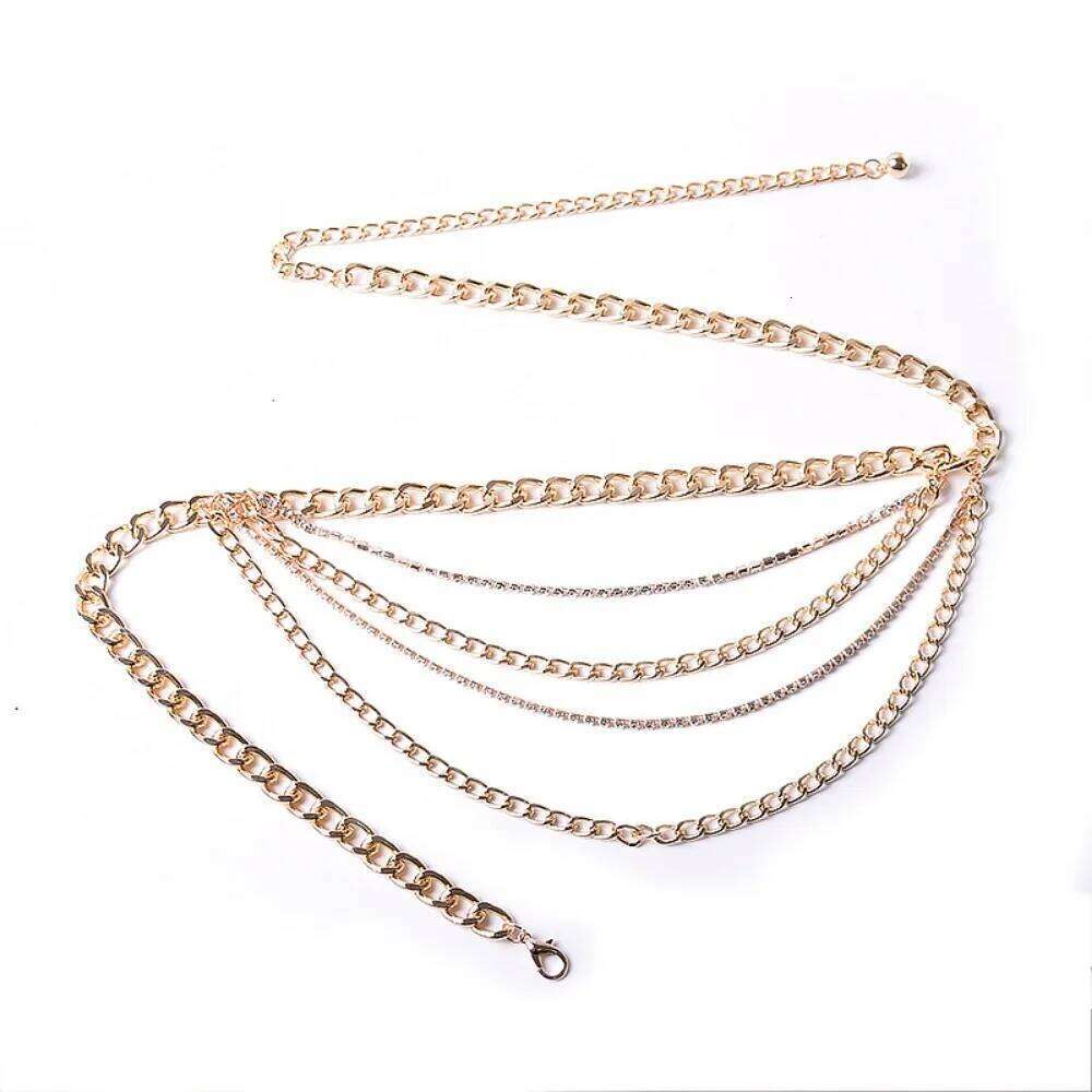 Summer New Girl Belt Fashion Casual Punk Metal Decoration Rhinestone Waist belly Chain H260228