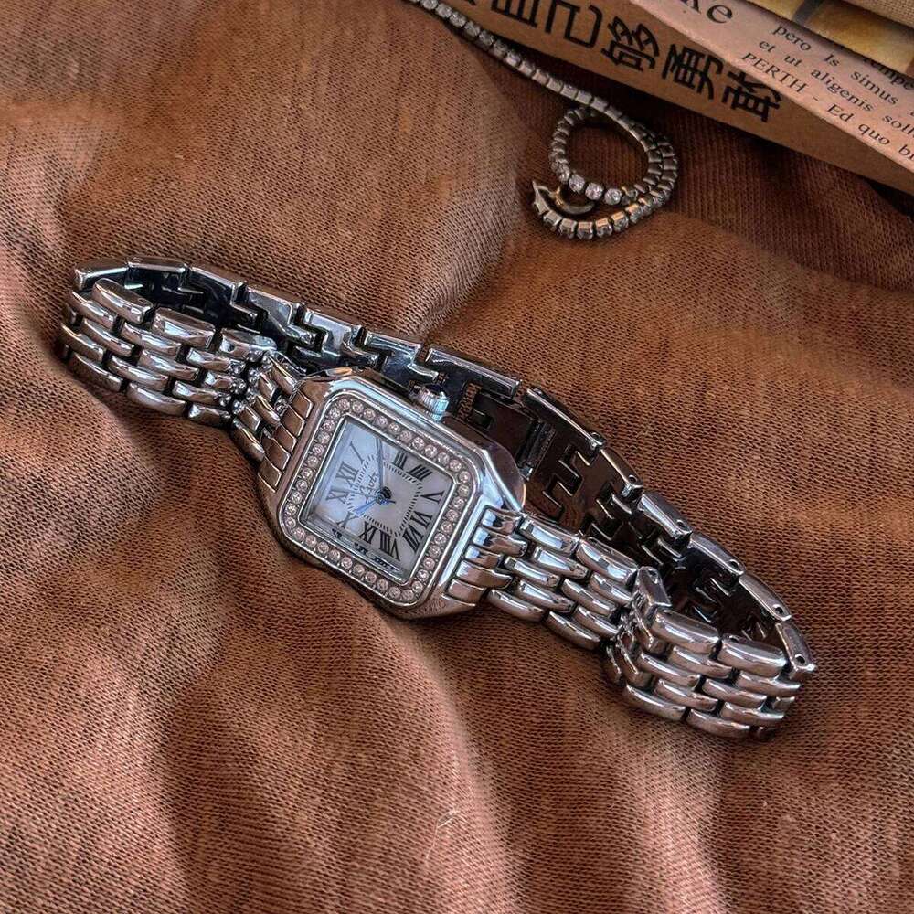 1pc New Arrival Gold-Tone Square Dial Women's Waterproof With Inlaid Rhinestone, Elegant & Simple Style, for women H260228