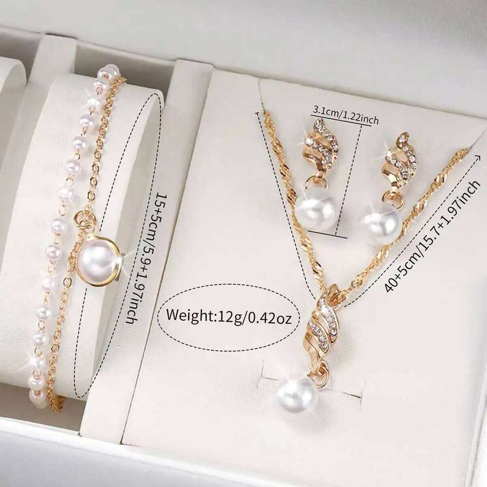 5PCS/Set Fashion Women es Simple Leather Strap Quartz Wrist Pearls Jewelry Set Reloj MujerWithout Box H260228