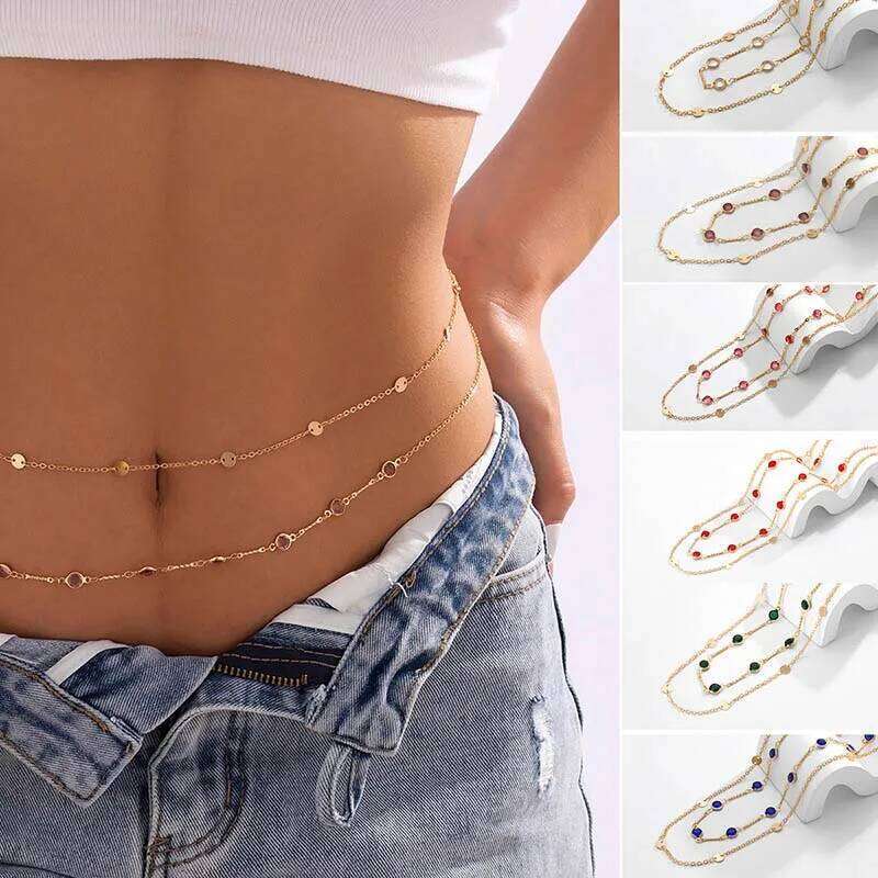 Fashion Zircon Double Layered Waist for Women Luxury Metal Shiny Rhinestone Bikini Body Chain Jewelry Party Gifts H260228